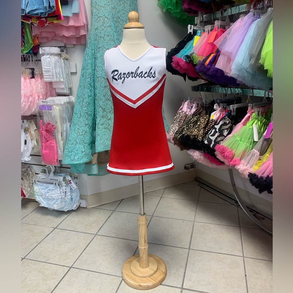 Childs Size 2-8 Red & White Razorbacks Logo 1 Pc Cheerleading Uniform Dress NWT